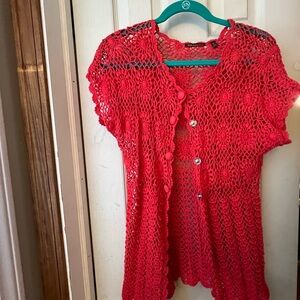 525 America Vibrant Red Crochet Sweater
